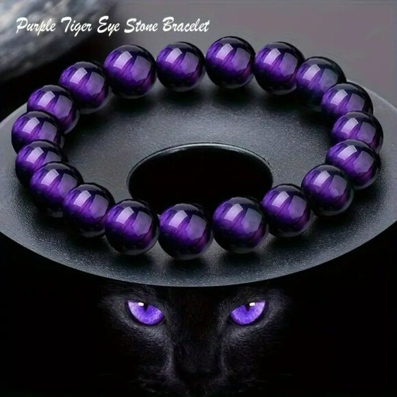 Natural Purple Tiger's Eye Crystal Bracelet (SKU #0376) - Picture 1 of 5